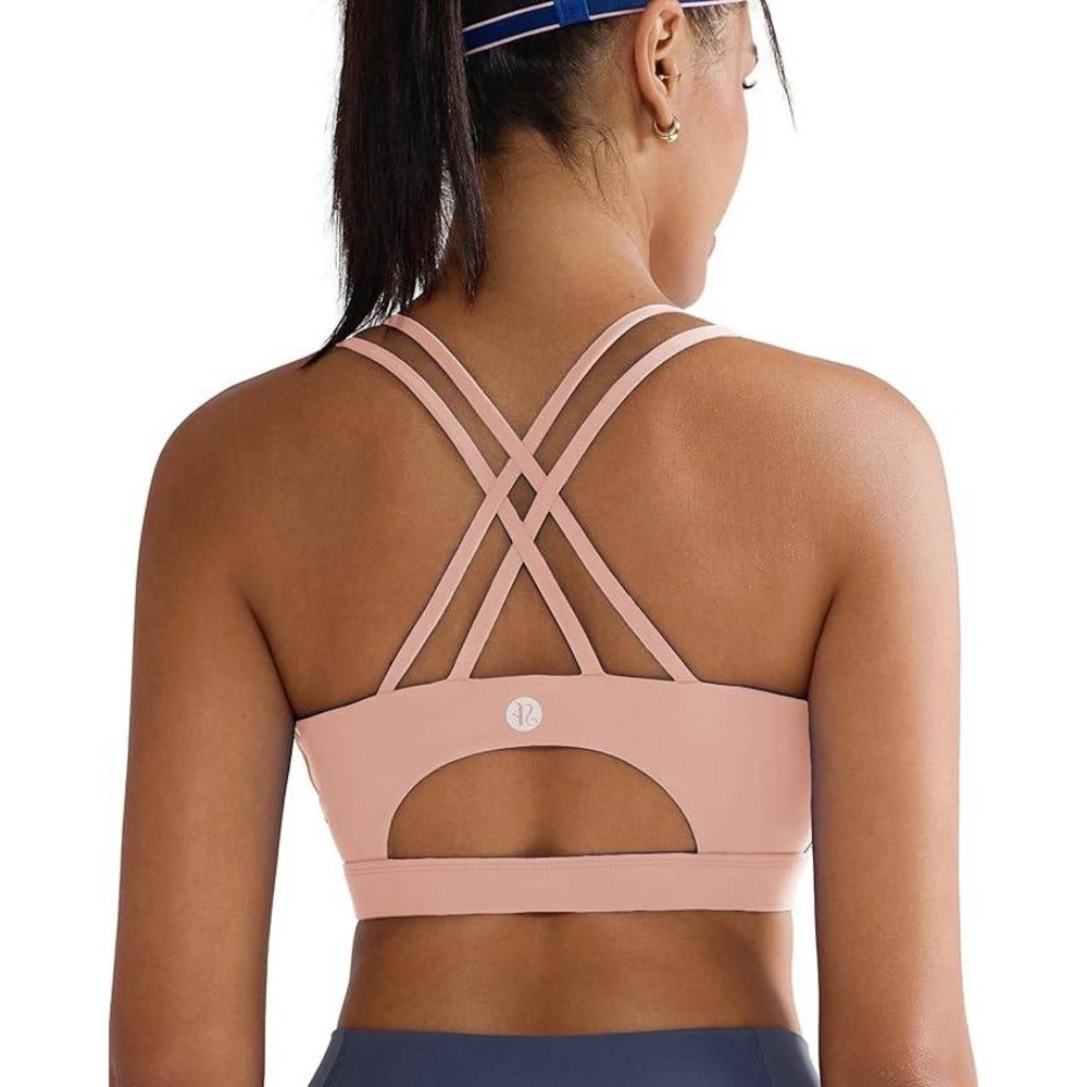 Shockproof Series Womens Strappy Cross‎ Back Sports Bra Dusty Rose Pink